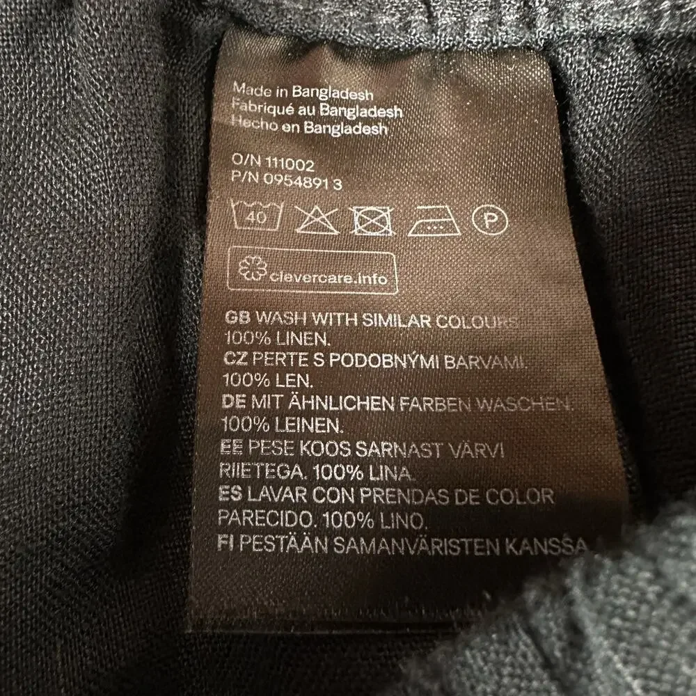 H&M 100% Linen Pants Women’s Sz Small Navy Blue Pull On Drawstring Elastic Waist